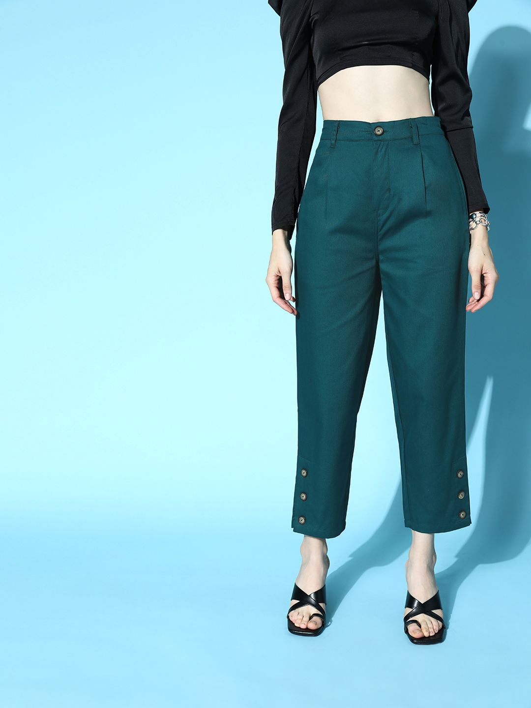 plusS Women Green Solid Y2K Cargo Trousers Price in India