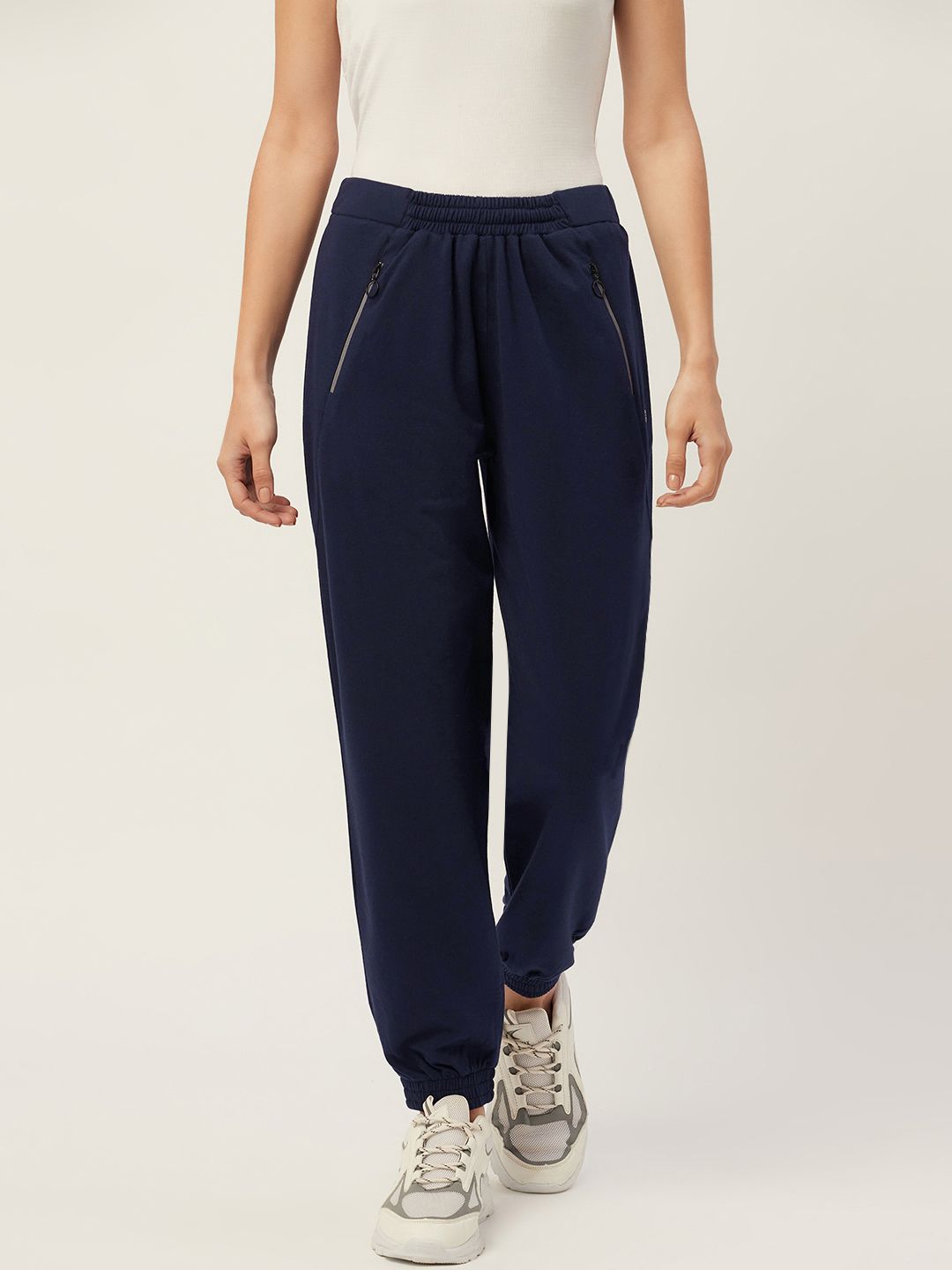 FEMEA Women Navy Blue Solid Joggers Price in India