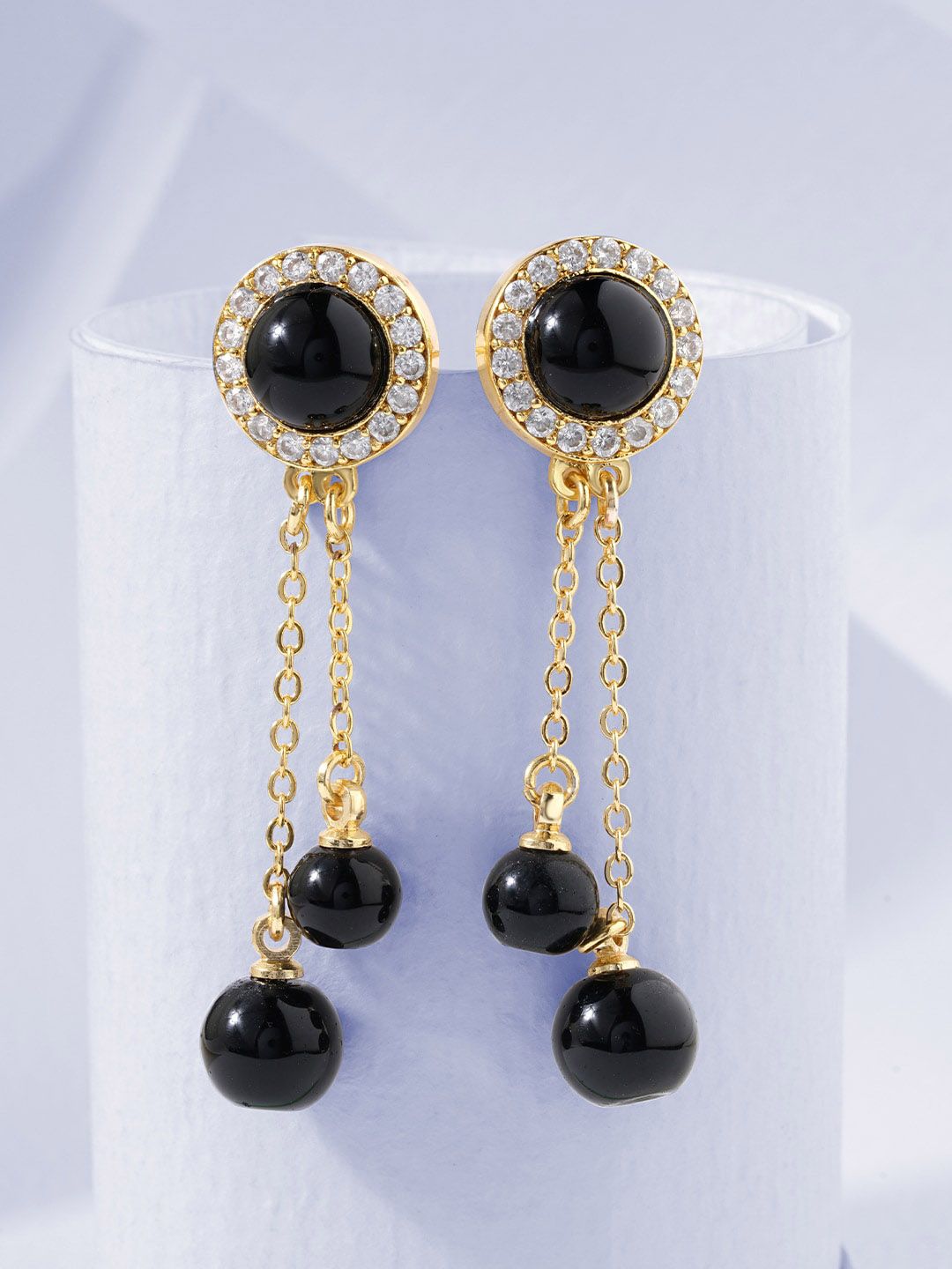 MINUTIAE Black & Gold-Plated Circular Drop Earrings Price in India