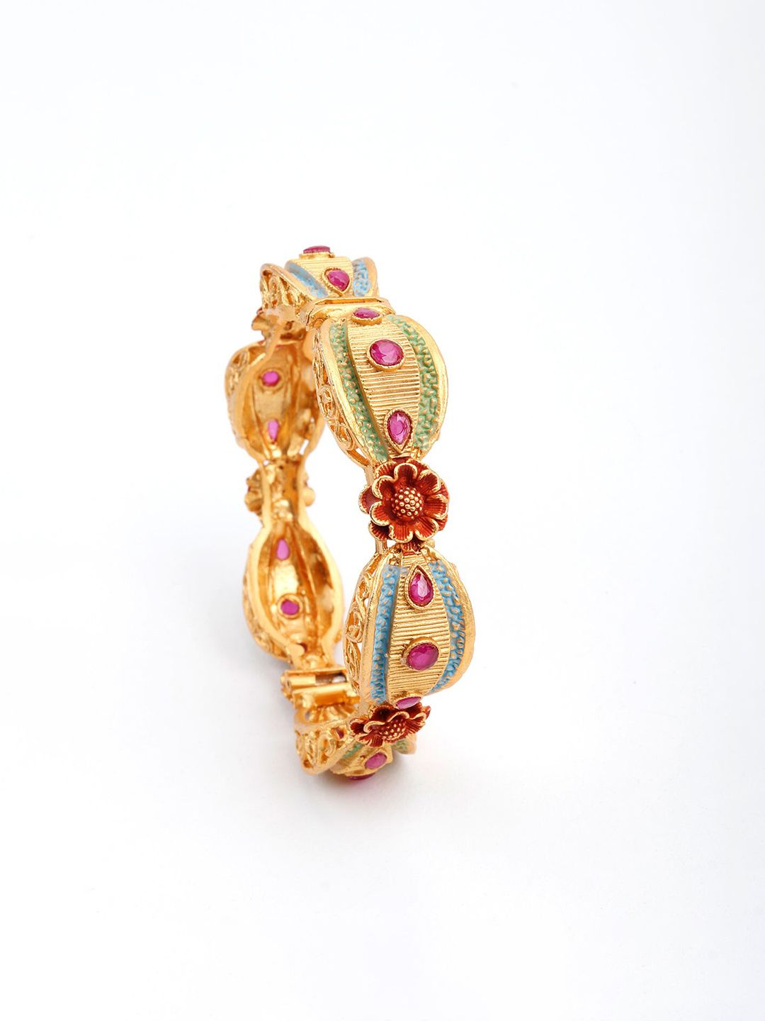 ODETTE Women Gold-Toned & Pink Gold-Plated Bangle-Style Bracelet Price in India