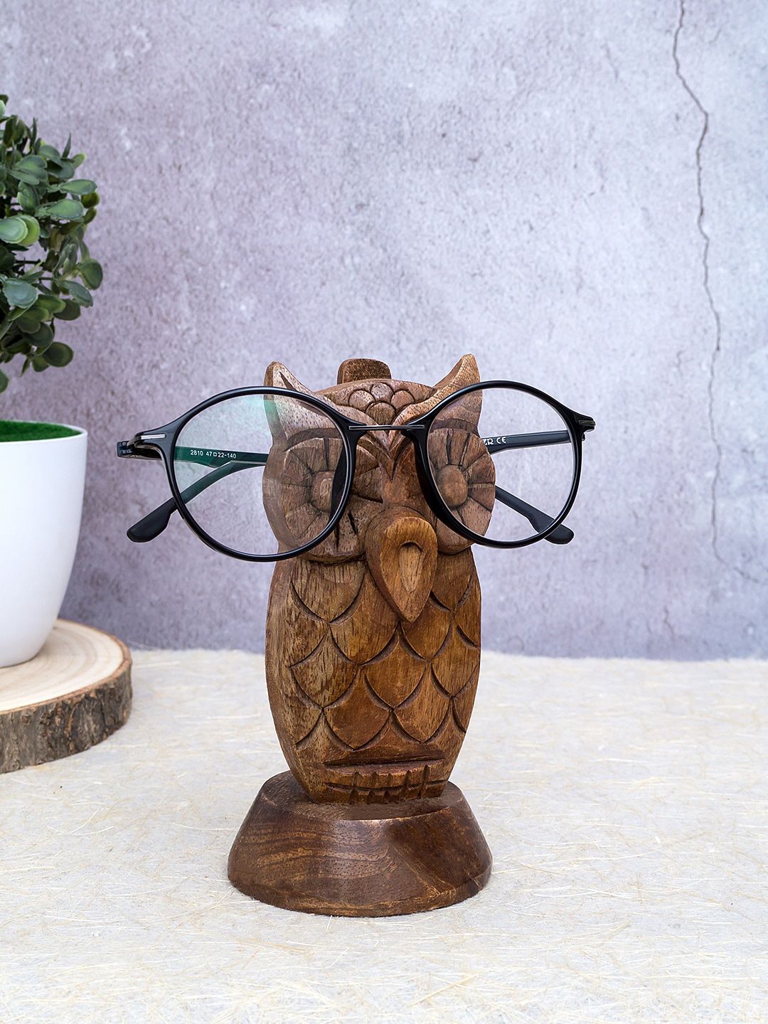 Golden Peacock Brown Owl Shaped Eye Glass Spectacle Holder Showpiece Price in India