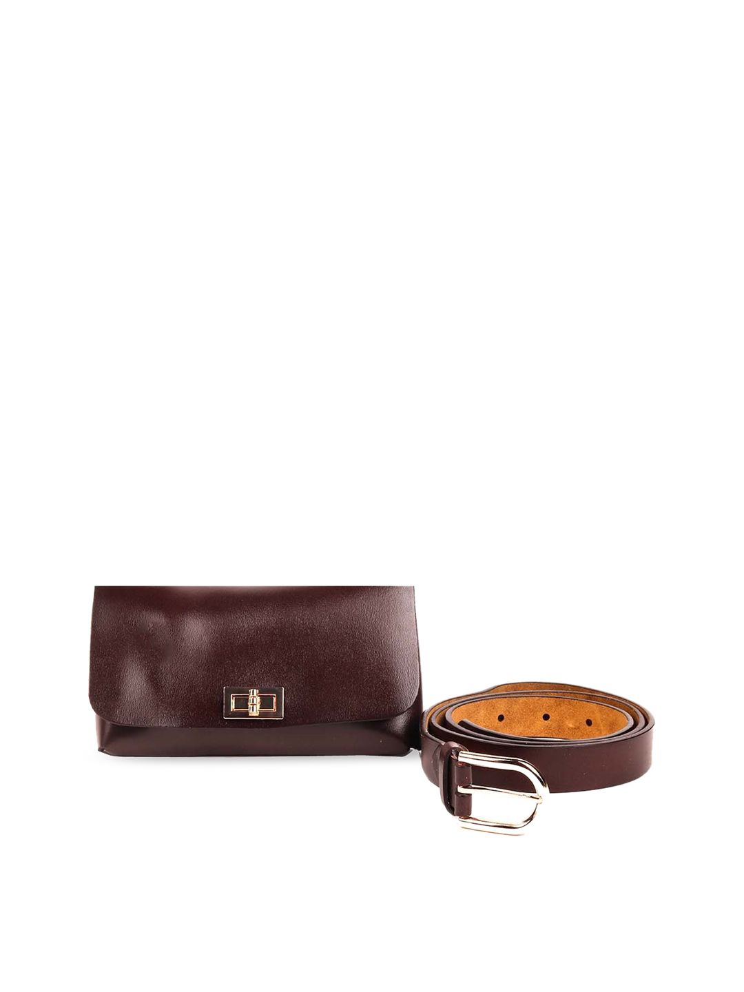 ODETTE Women Brown Leather Belt With Pouch Price in India