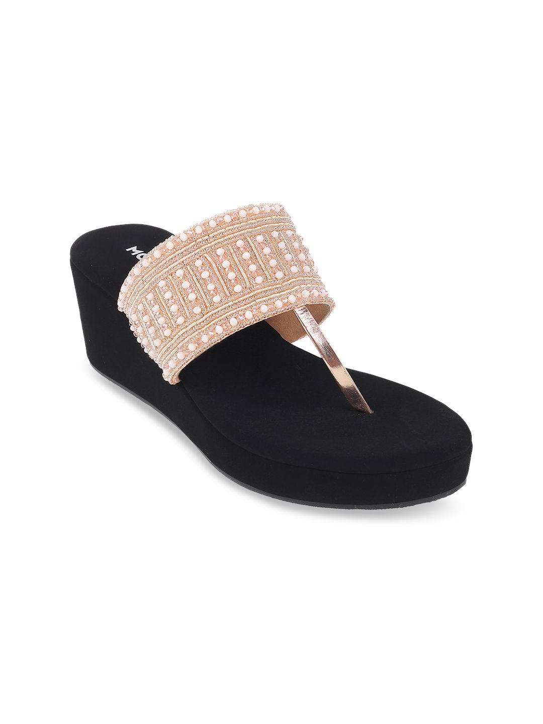 Mochi Peach-Coloured Open Toe Wedge Sandals Price in India