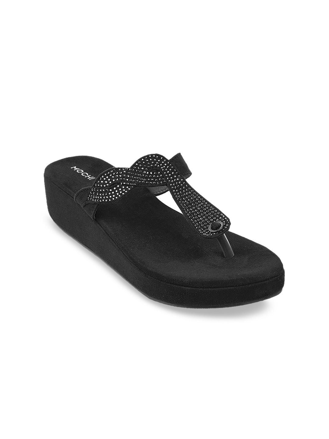 Mochi Black Embellished Wedge Sandals Price in India