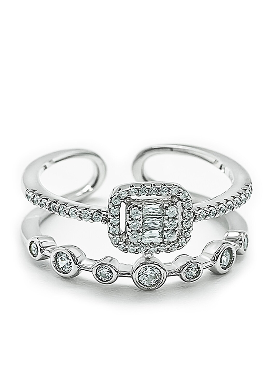 SILBERRY Silver-Plated & White CZ-Studded  Finger Ring Price in India