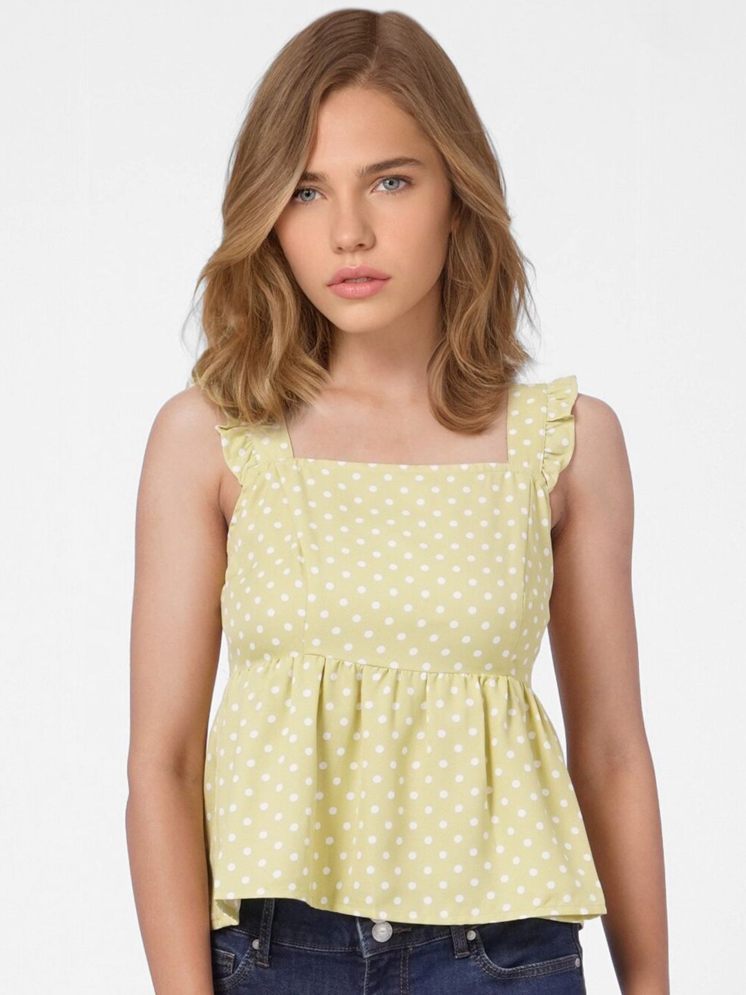 ONLY Green Print Ruffles Peplum Top