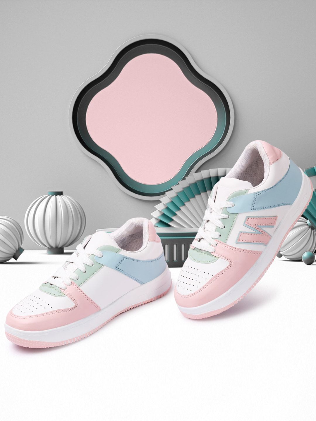 TWIN TOES Women Pink & Blue Colourblocked Casual Sneakers Price in India