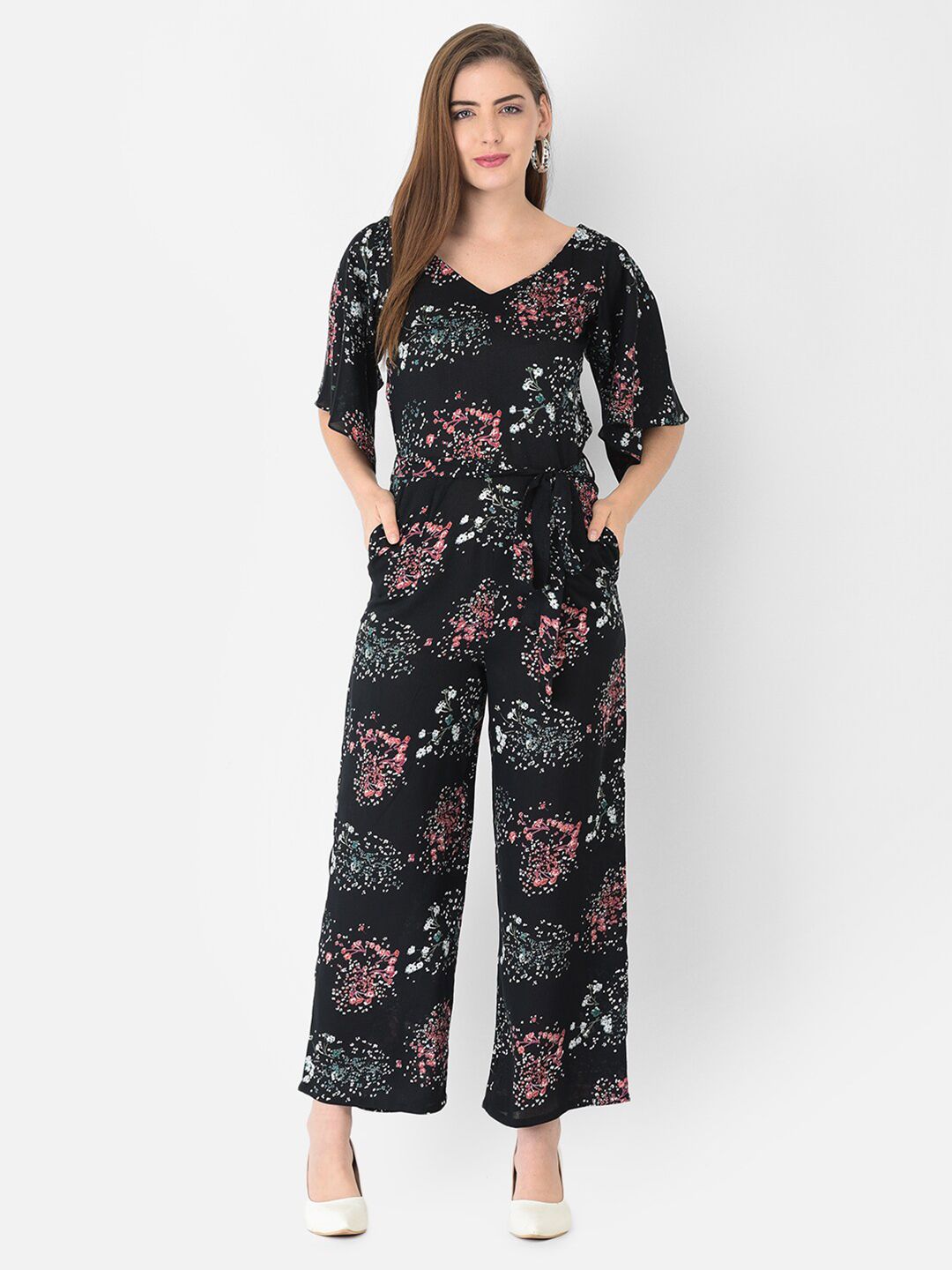 Eavan Women Black & Pink Printed Culotte Jumpsuit Price in India