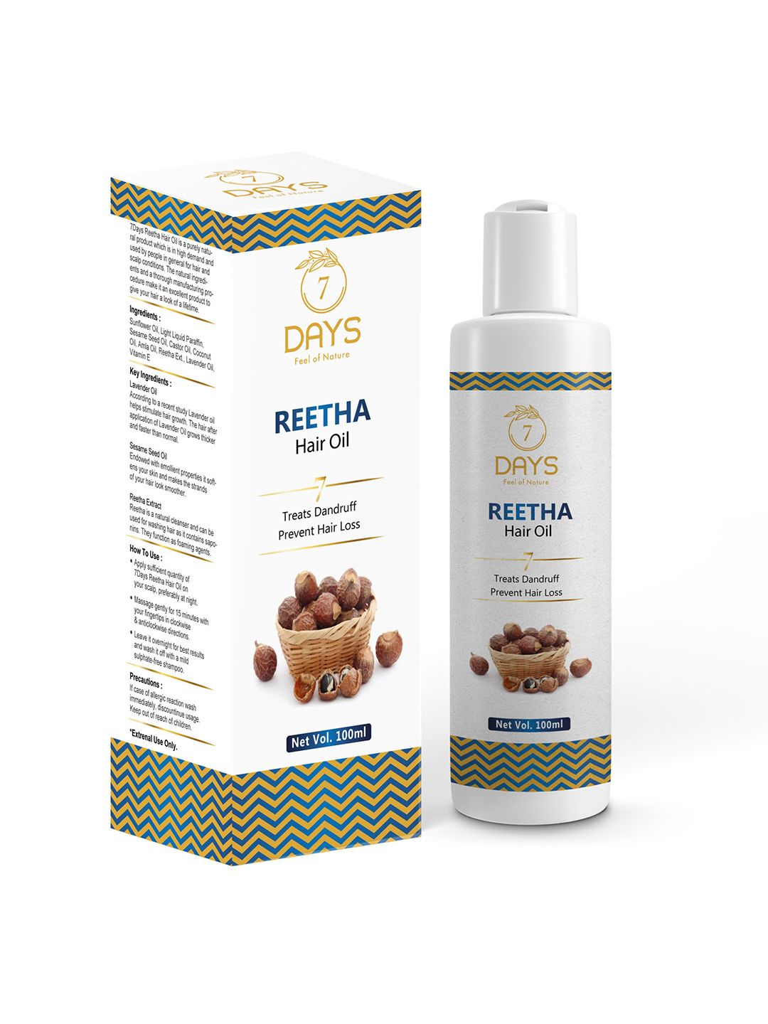 7 DAYS Cold-Pressed 100% Pure Reetha Oil for Hair Fall & Dandruff Control - 120ml