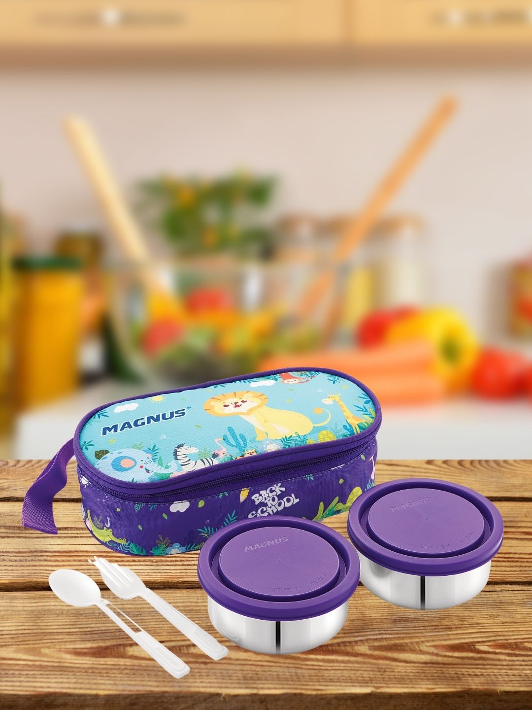 MAGNUS Blue & Silver-Toned Printed Airtight & Leakproof Lunch Box With Bag Price in India