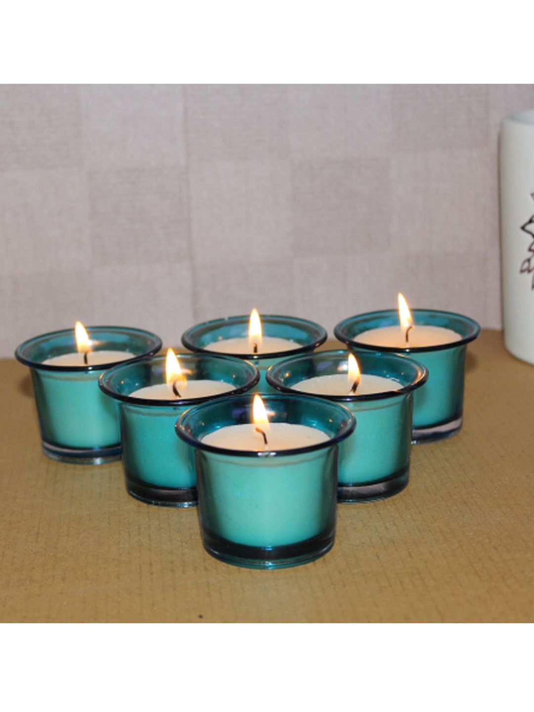 HOSLEY Set Of 6 Blue Solid Unscented Jar Candles Price in India