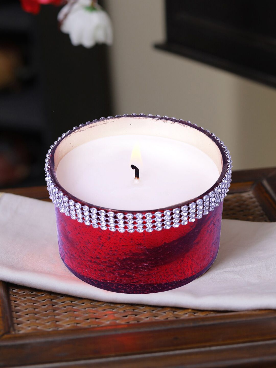 HOSLEY Red Solid Unscented Glass Jar Candle Price in India
