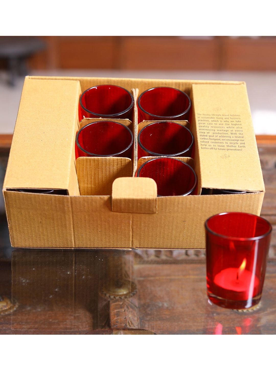 HOSLEY Set Of 6 Red Solid Votive Glass Candles Price in India