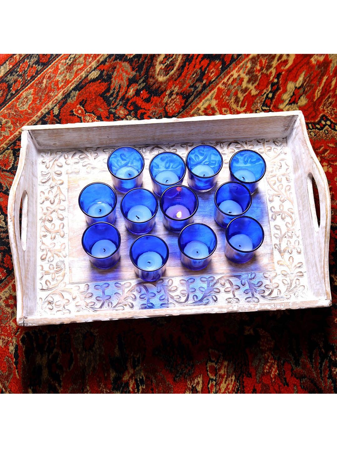 HOSLEY Blue Set Of 12 Tealight Glass Candles Price in India