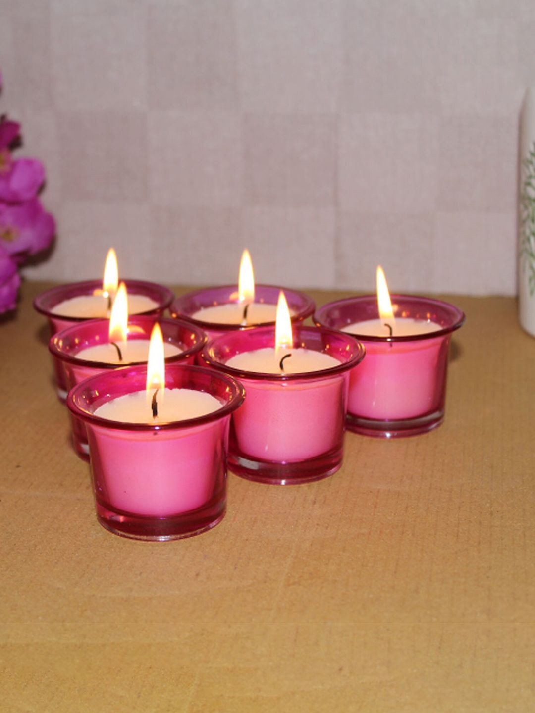 HOSLEY Set Of 6 Pink Solid Glass Candles Price in India