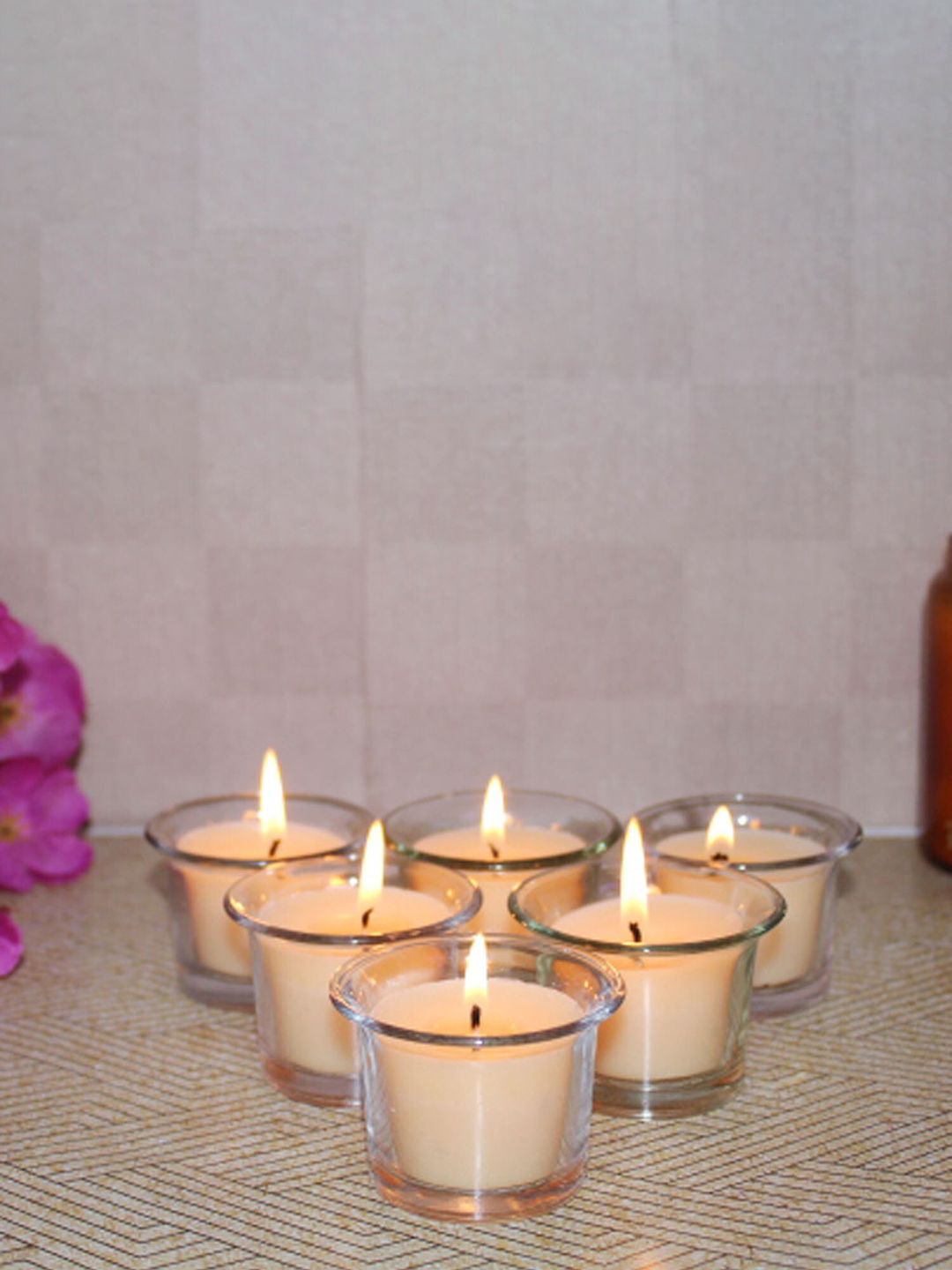 HOSLEY Set Of 6 Unsented Votive Glass Candles Price in India