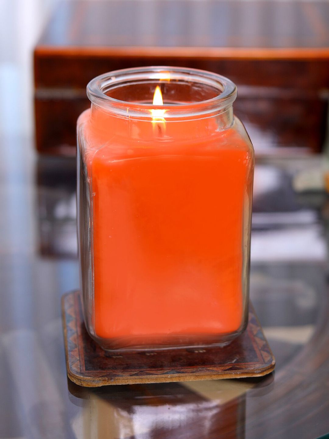 HOSLEY Orange Scented Glass Jar Aroma Candle Price in India