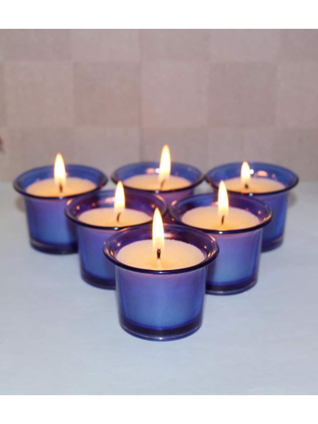 HOSLEY Set Of 6 Blue Solid Lavender Filled Votive Candles Price in India