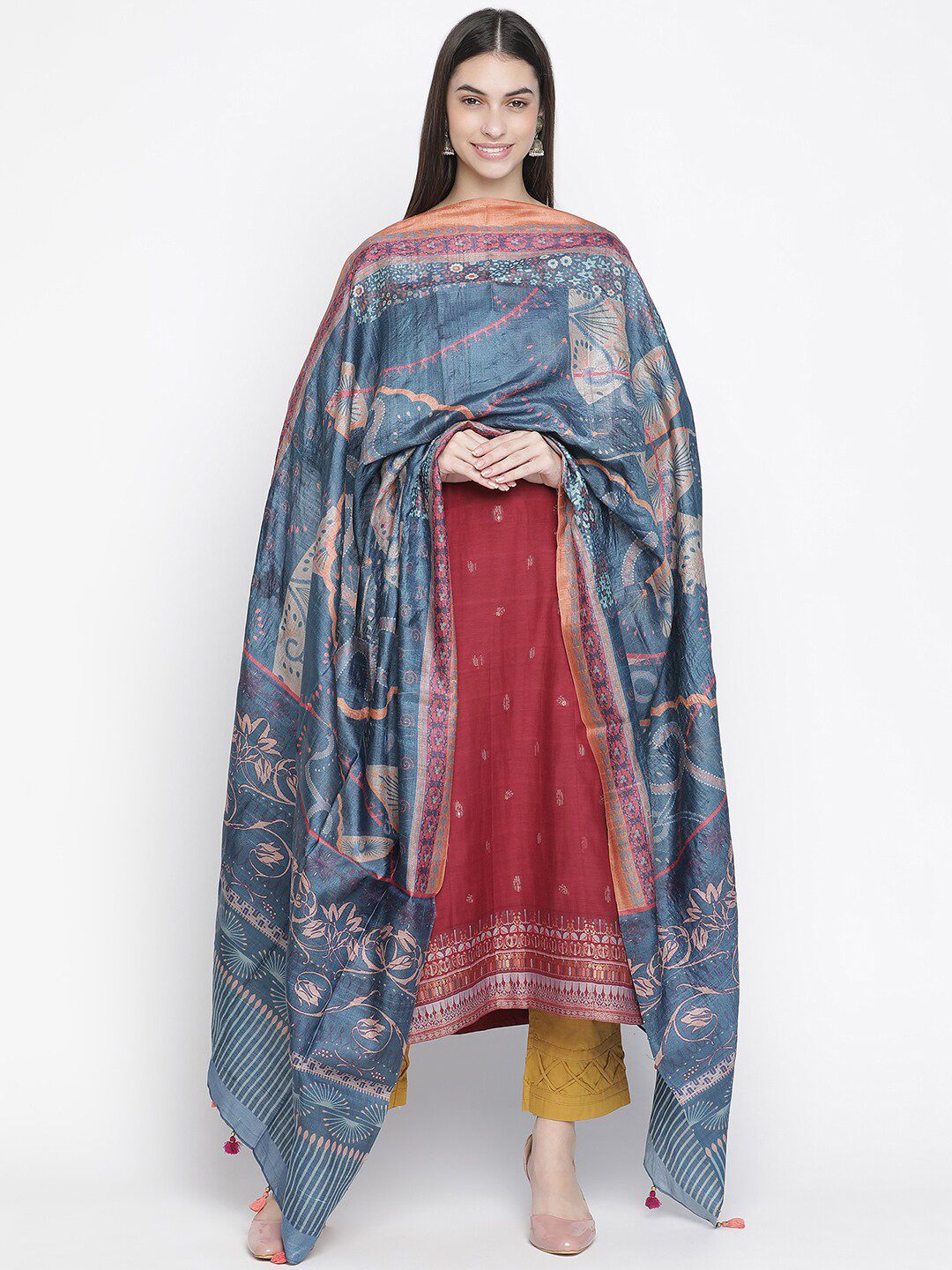 SHINGORA Maroon & Blue Unstitched Dress Material Price in India