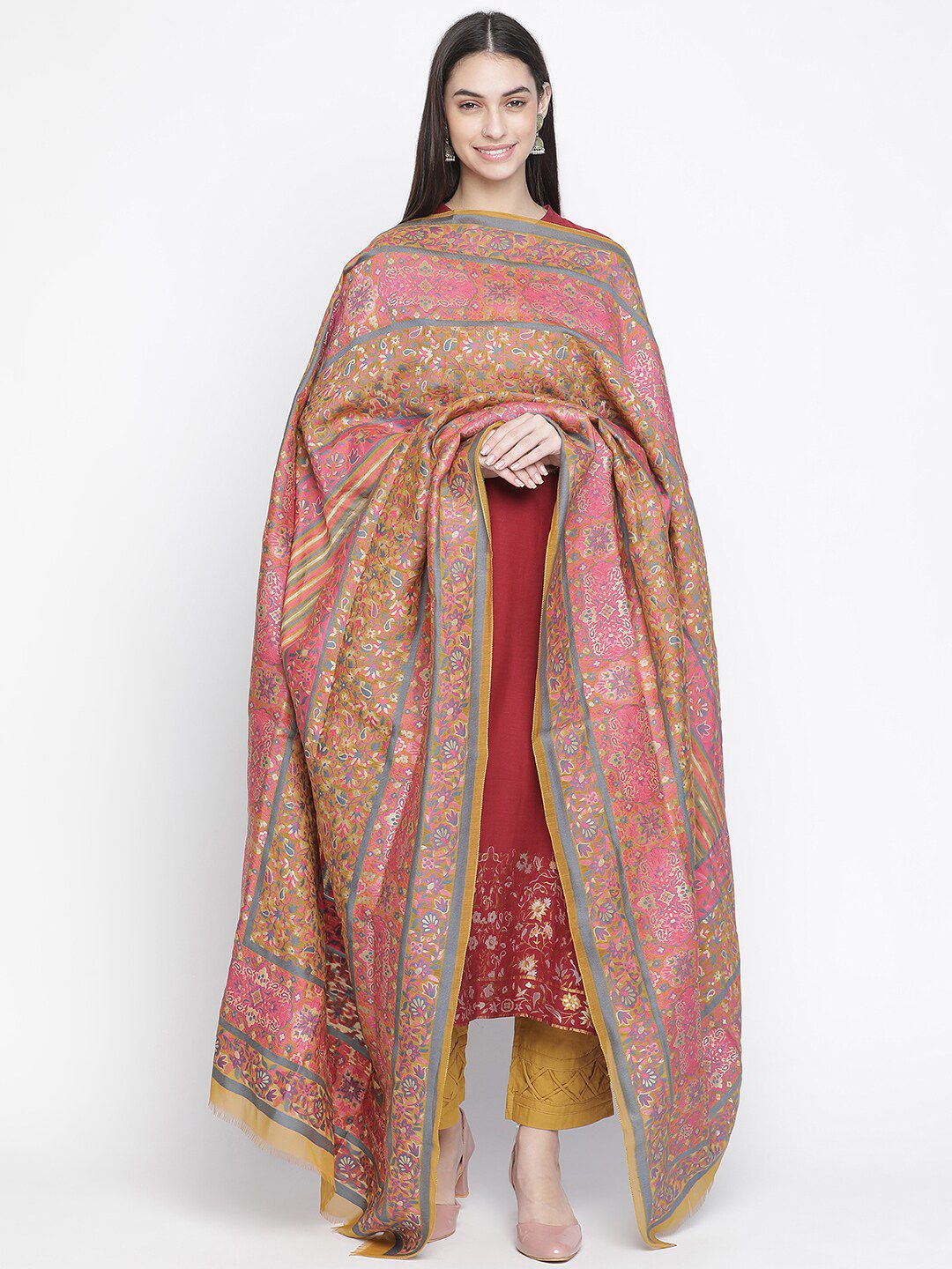 SHINGORA Maroon & Blue Woven Design Unstitched Dress Material Price in India