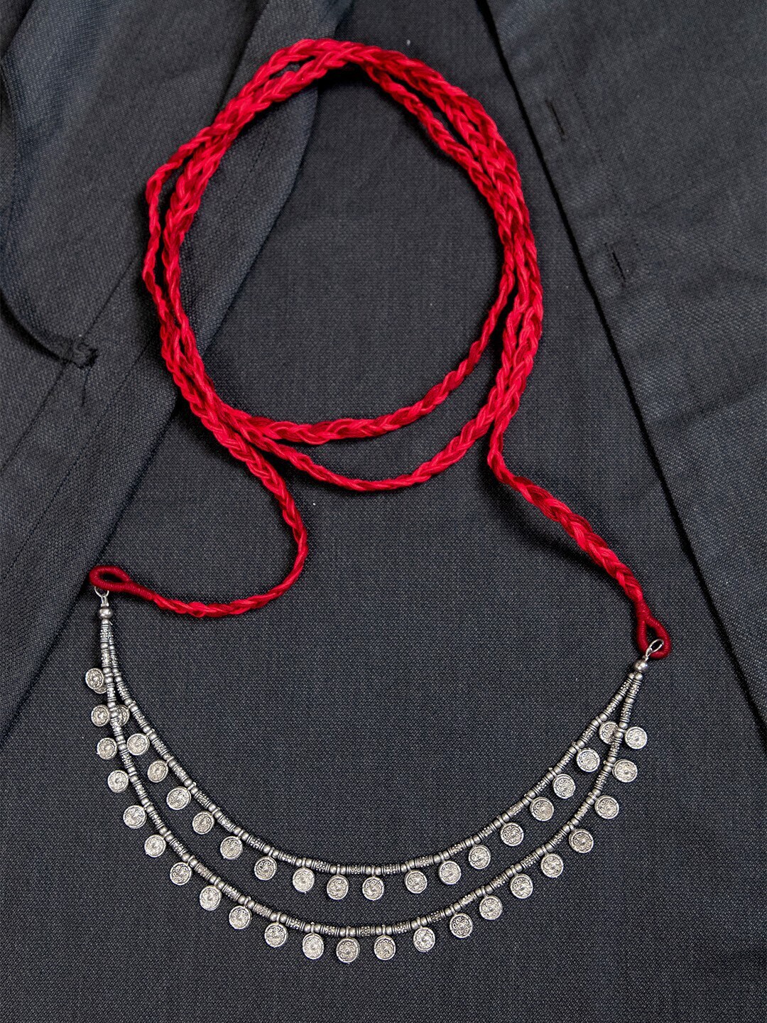 creyons by mansi Red & Maroon Embellished Stole Handcrafted Necklace Price in India