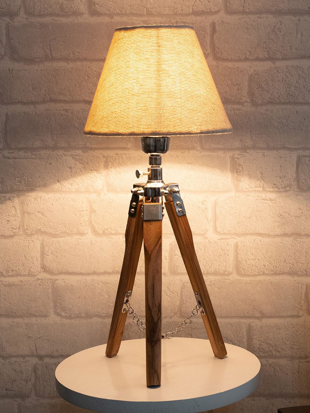 Homesake White & Brown Solid Tripod Table Lamp With Jute Shade Price in India