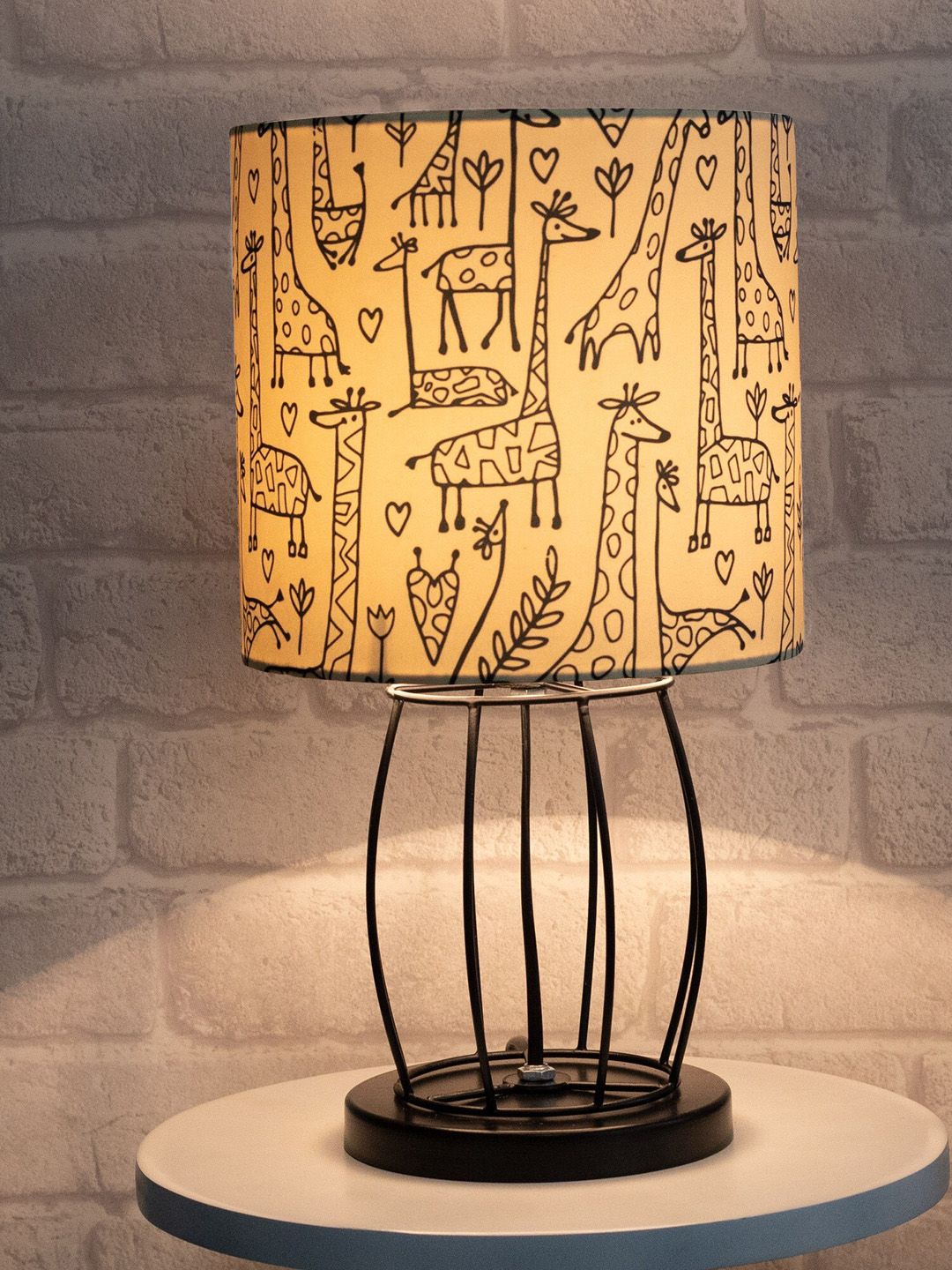 Homesake Beige & Black Printed Contemporary Bedside Standard Table Lamp with Shade Price in India
