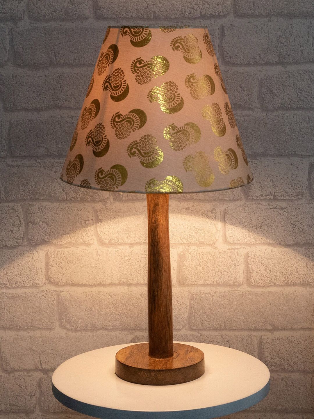 Homesake Gold Toned & Cream Colored Nordic Stick Table Lamp With Shade Price in India