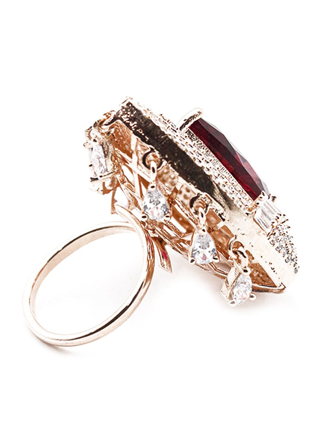 ODETTE Gold-Toned & Rose Stone-Studded Finger Ring Price in India