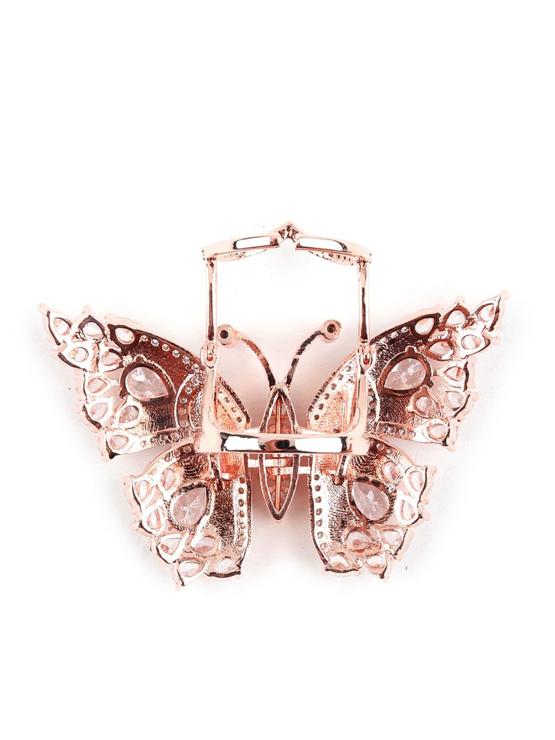 ODETTE Silver-Toned Rhinestones Studded Butterfly Ring Price in India