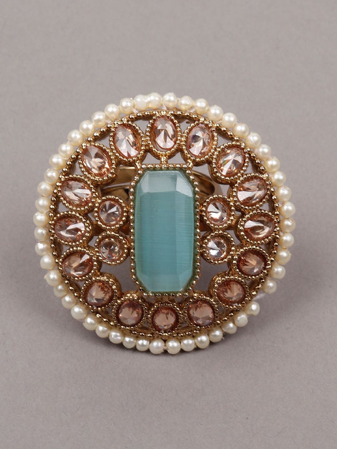 ODETTE Gold-Toned White & Blue Stone-Studded Finger Ring Price in India