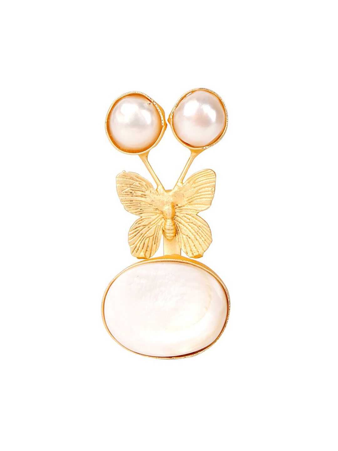 ODETTE Gold-toned & White Stone Studded Finger Ring Price in India