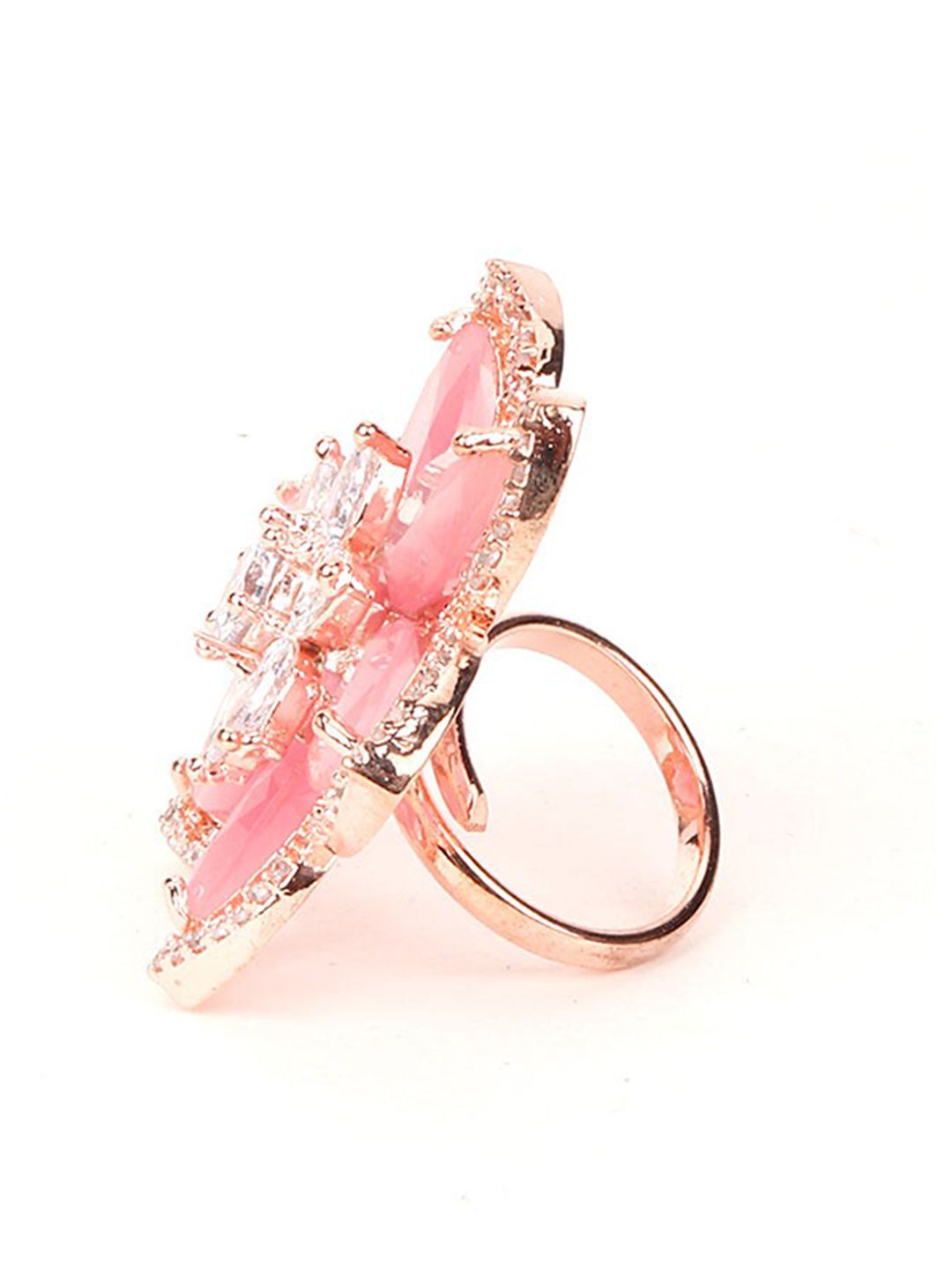 ODETTE Gold-Toned & Pink Stone-Studded Finger Ring Price in India