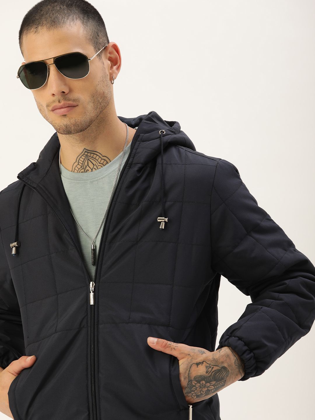 ジャケット・アウター Kooh Buy Kook N Keech Men Navy Blue Solid Hooded Padded Jacket