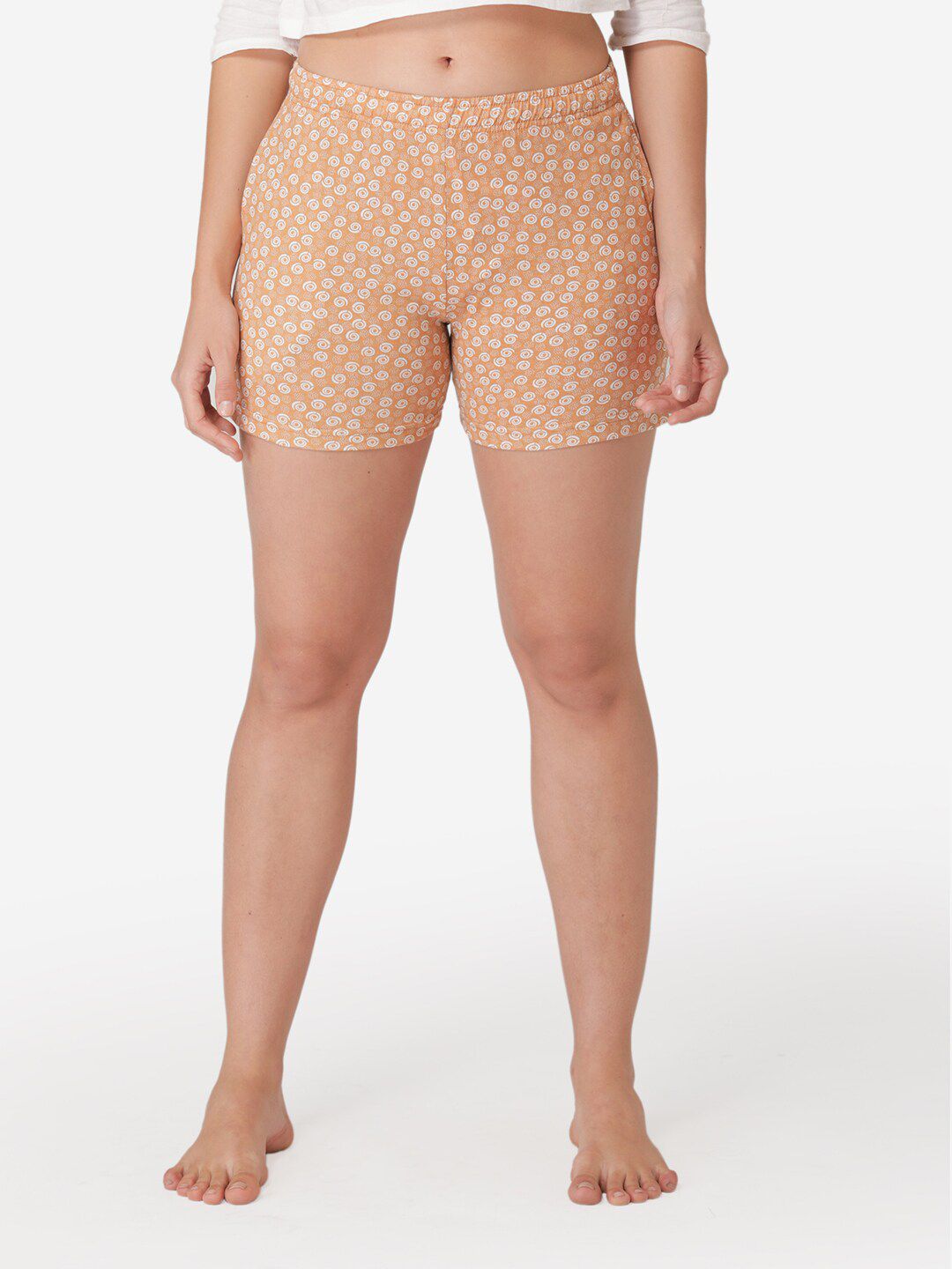 Vami Women Beige & White Printed Lounge Shorts Price in India