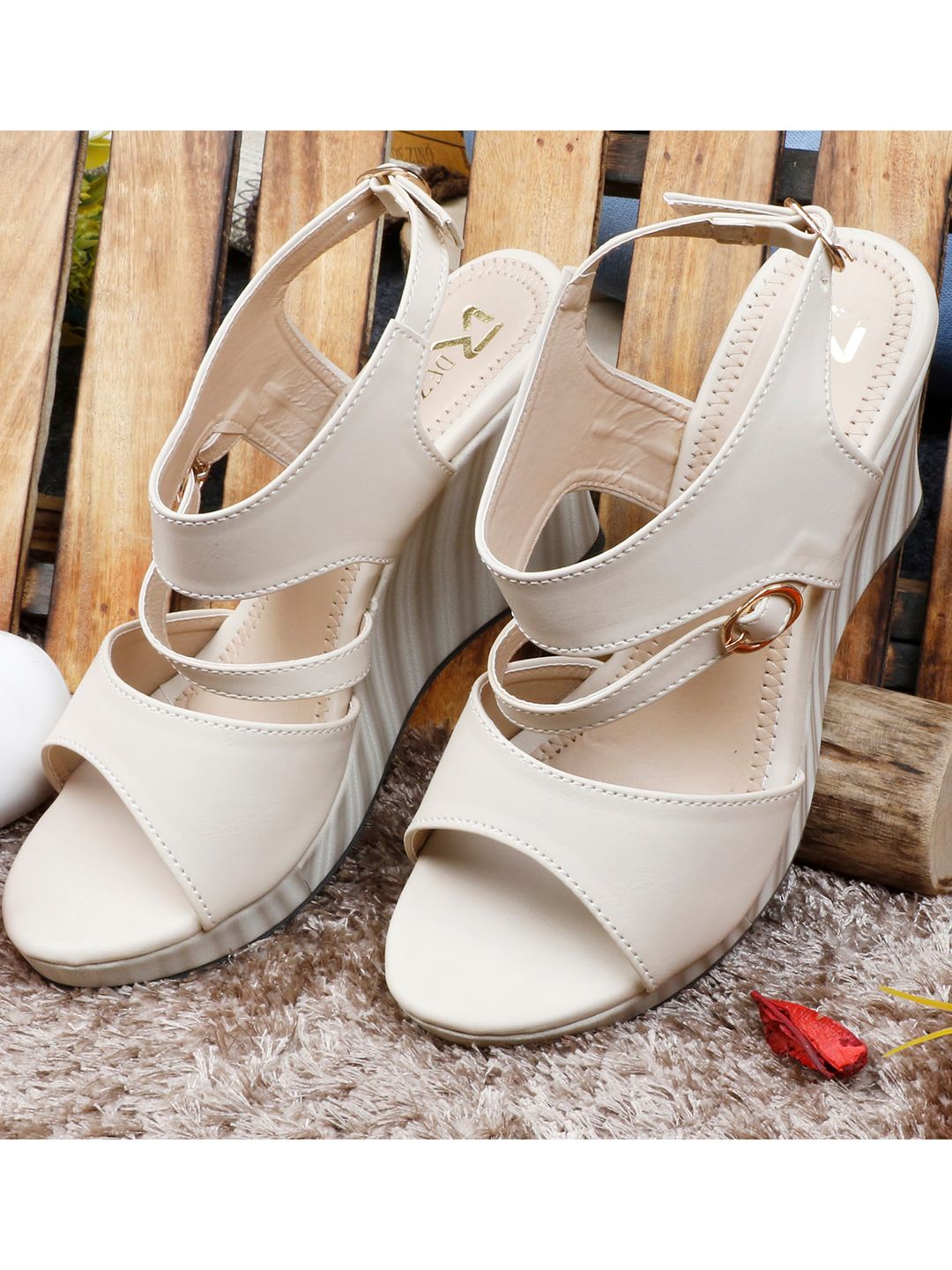 R DEZINO Cream-Coloured Wedge Sandals Price in India