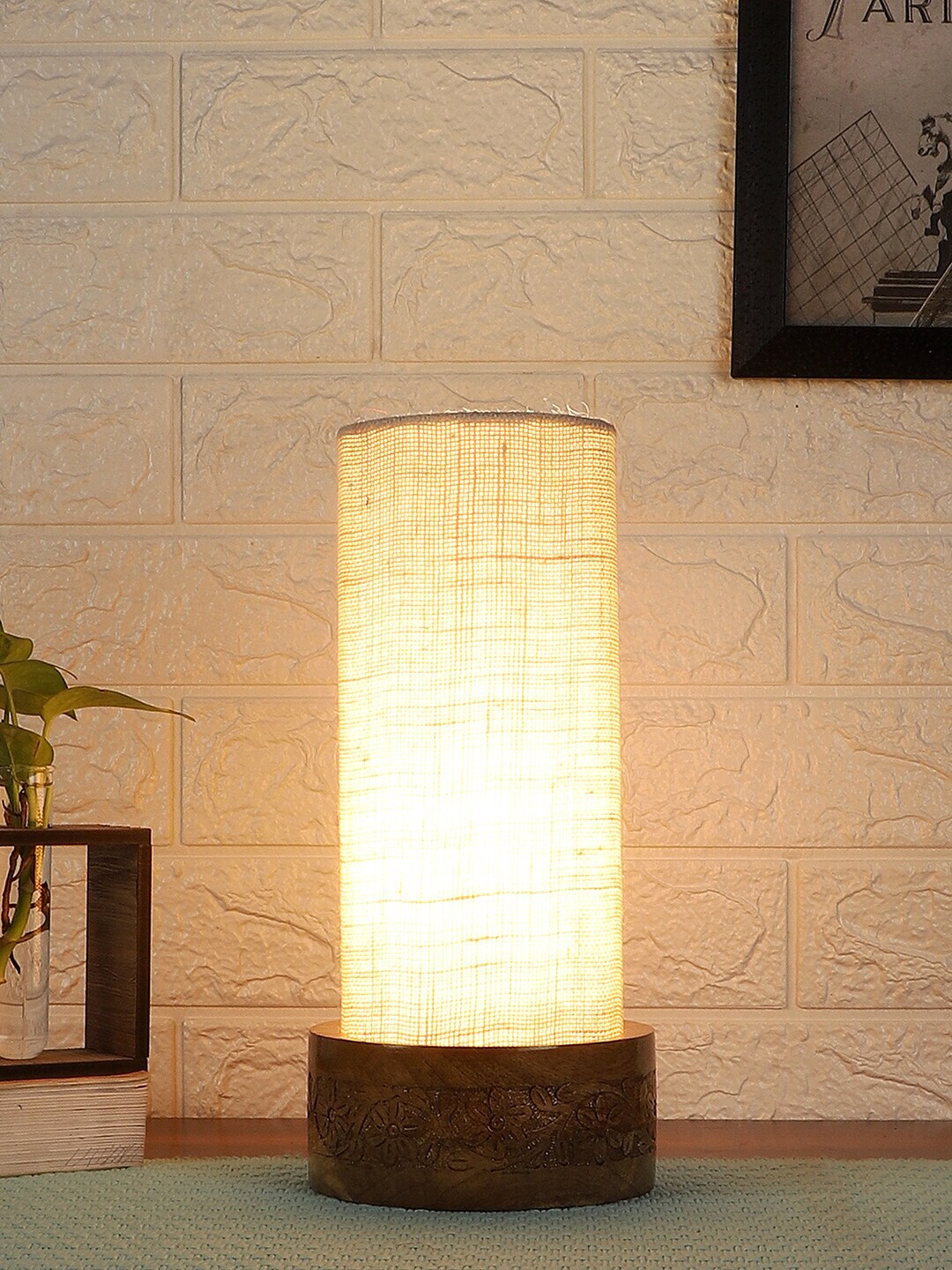 Devansh White Solid Cylindrical Traditional Table Lamp with Shade Price in India