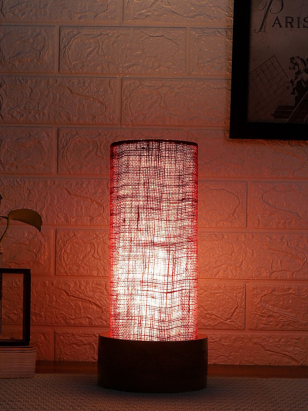 Devansh Maroon Jute Table Lamp with Wooden Base Price in India