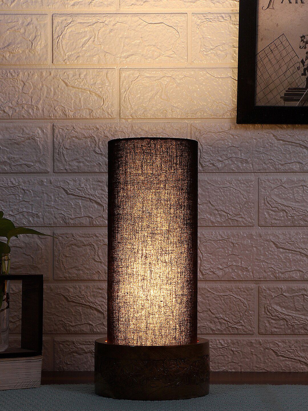 Devansh Black Solid Cylindrical Traditional Table Lamp with Shade Price in India