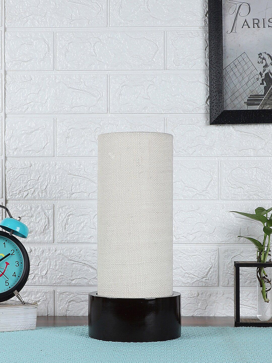 Devansh White Wood Table Lamp With Cylindrical Jute Shade Price in India