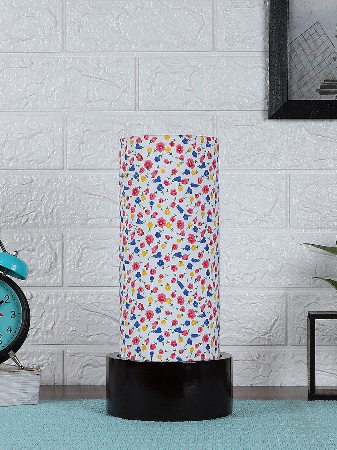 Devansh Multi-Coloured Cotton Table Lamp with Wood Base Price in India