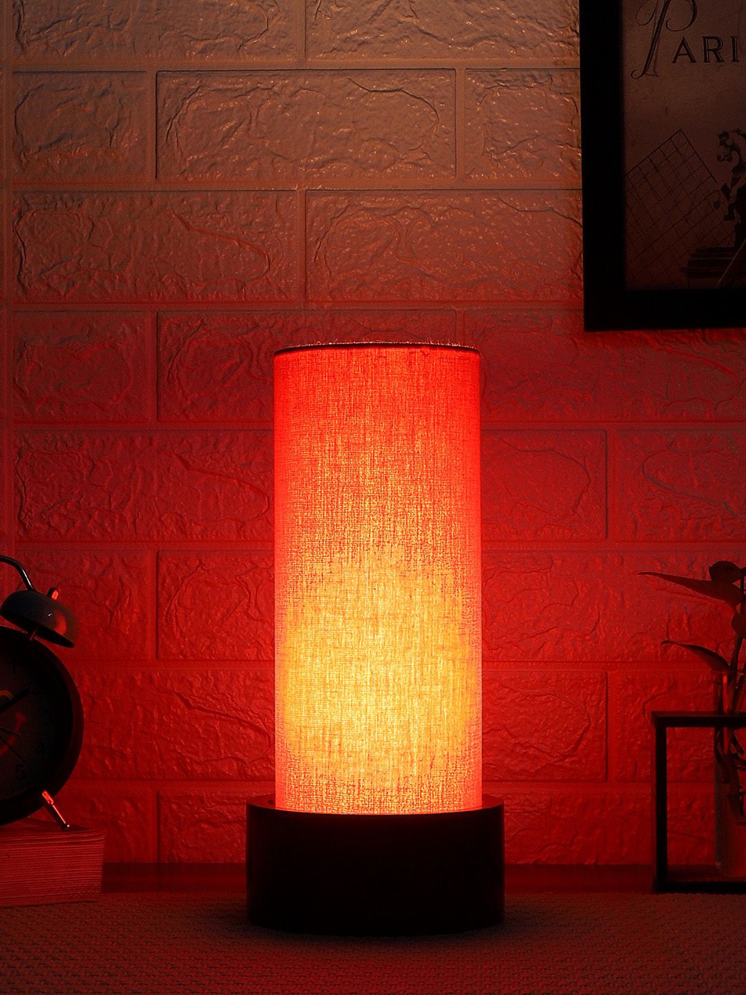 Devansh Orange Solid Cylindrical Traditional Table Lamp with Shade Price in India