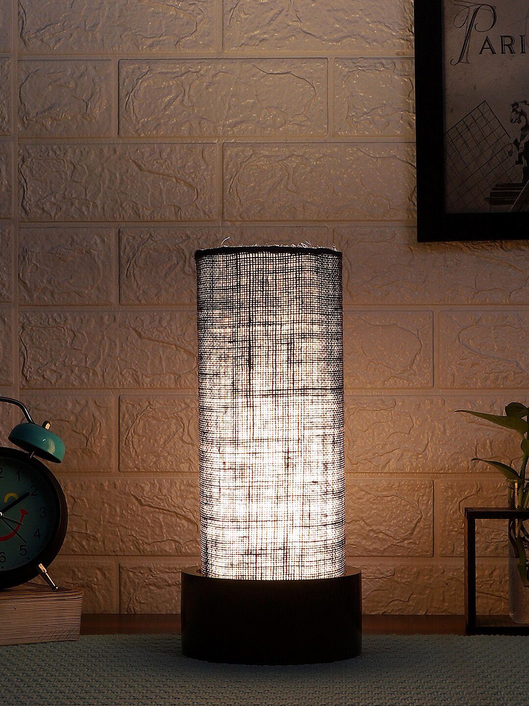 Devansh Blue & Black Solid Wooden Table Lamp with Jute Shade Price in India