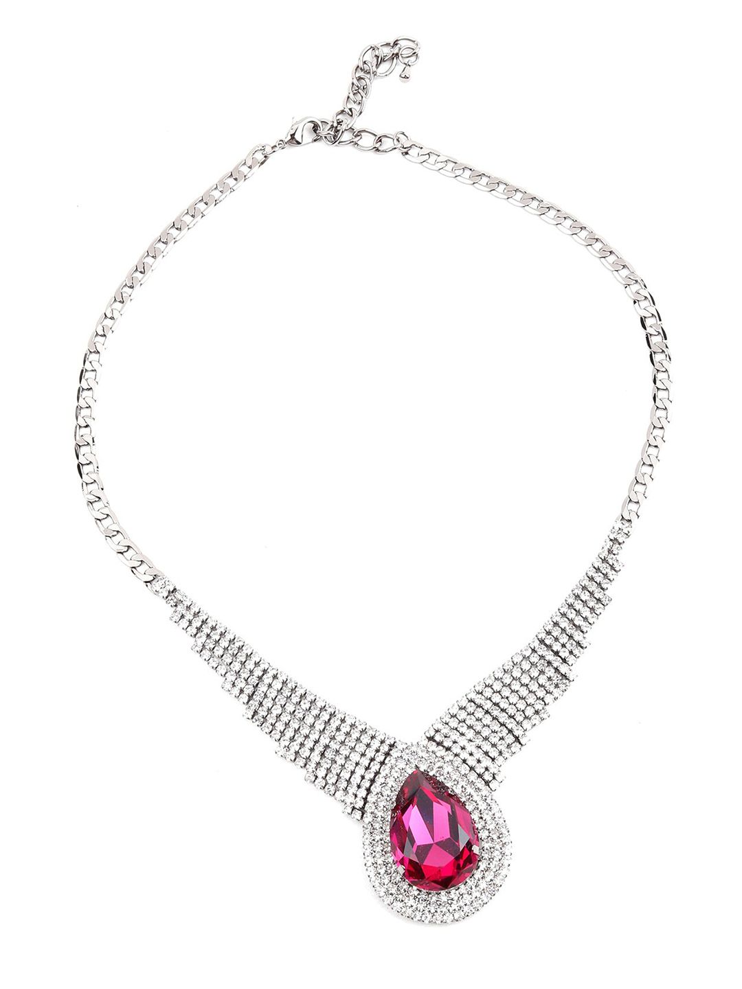 ODETTE Silver-Toned & Magenta Necklace Price in India