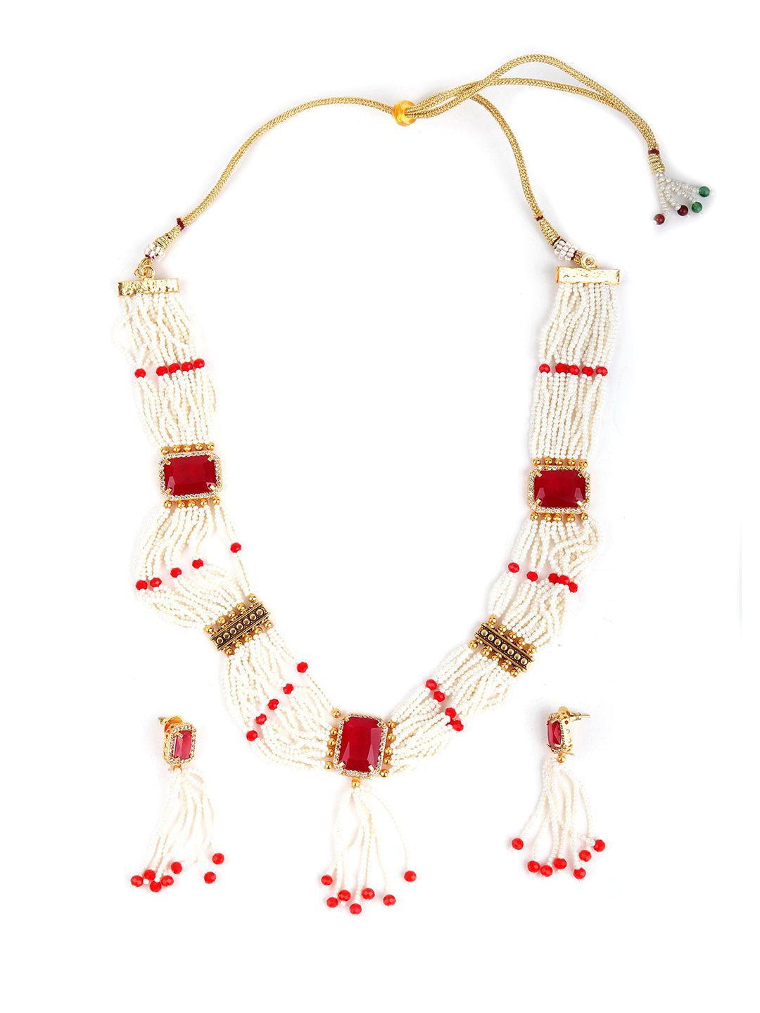 ODETTE White & Red Pearl & Rhinestone Necklace Price in India