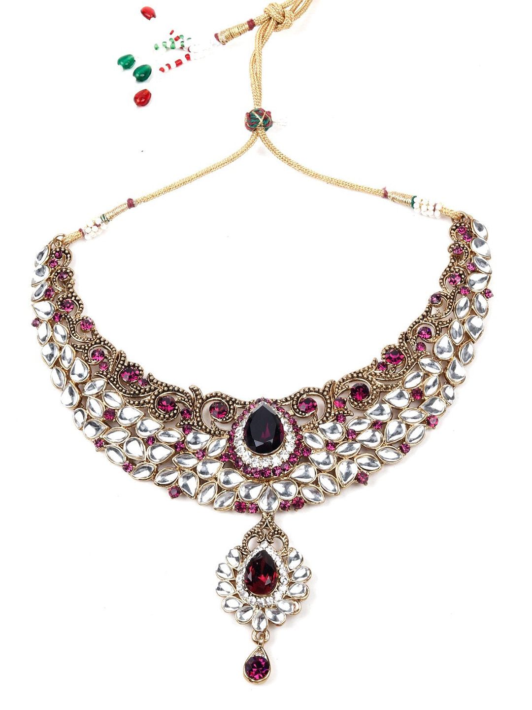 ODETTE Gold-Toned & Purple Stone Studded Statement Necklace Price in India