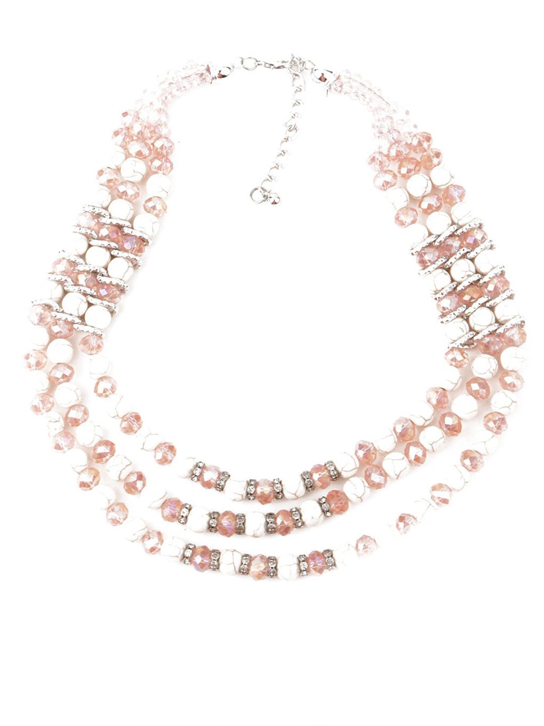 ODETTE Silver-Toned & Pink Artificial Beads Necklace Price in India