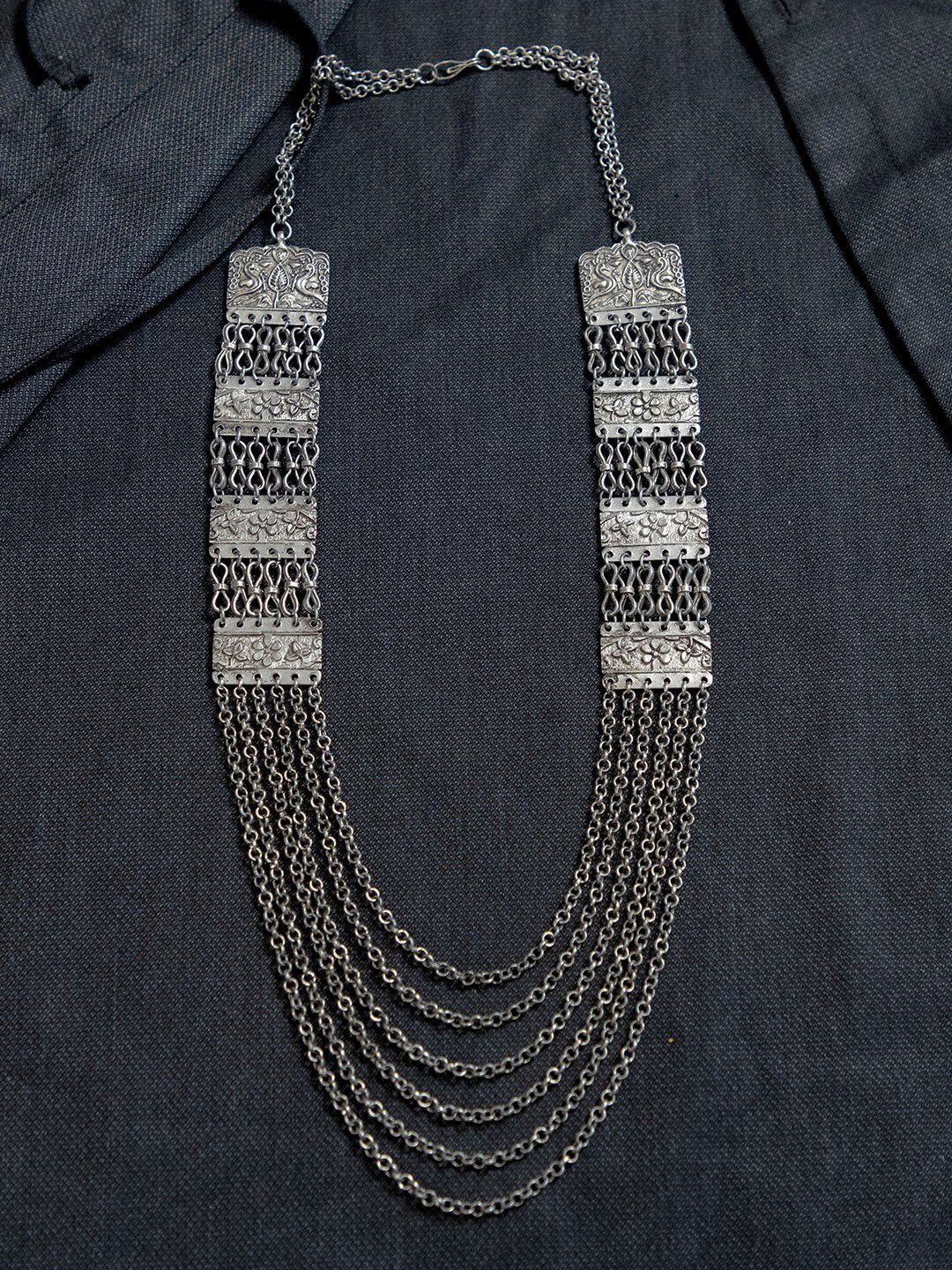 creyons by mansi Silver-Toned Layered Chain Necklace Price in India