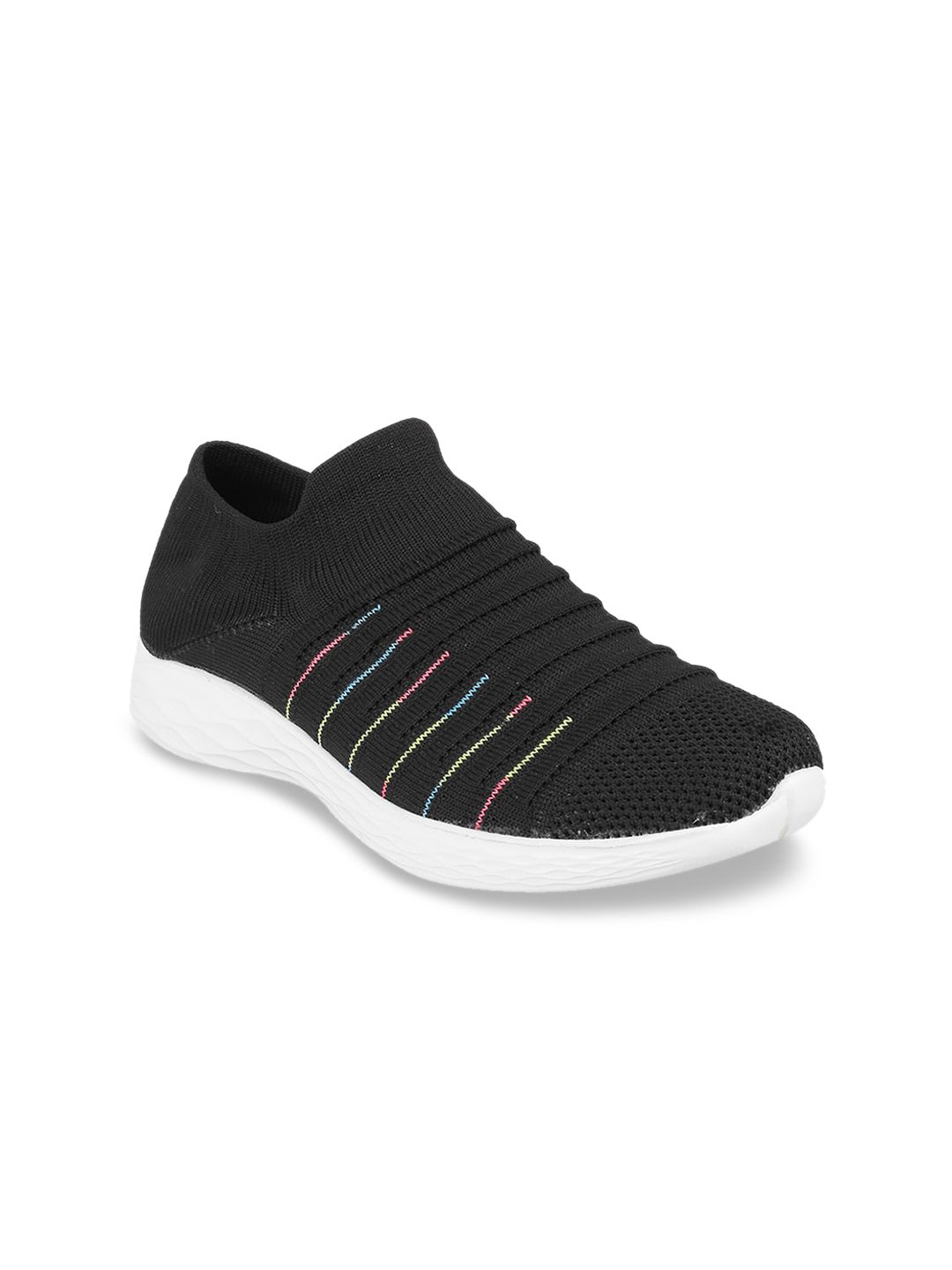 Metro Women Black Woven Design Slip-On Sneakers Price in India