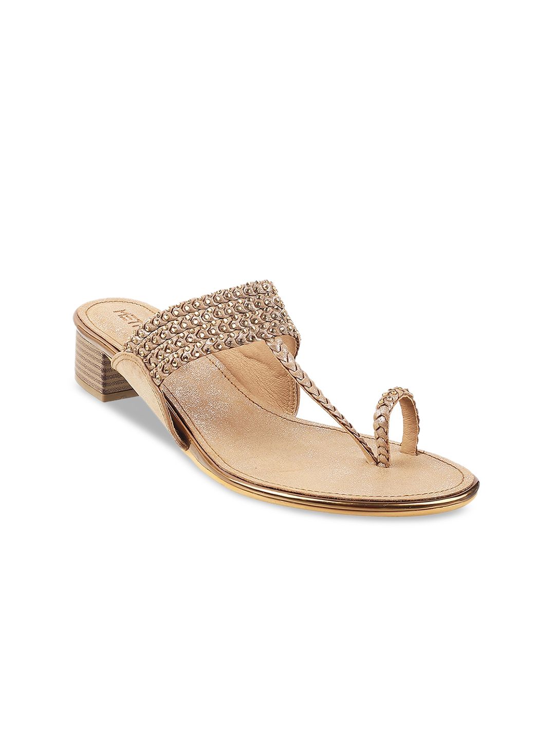 Metro Gold-Toned Embellished Block Sandals Price in India